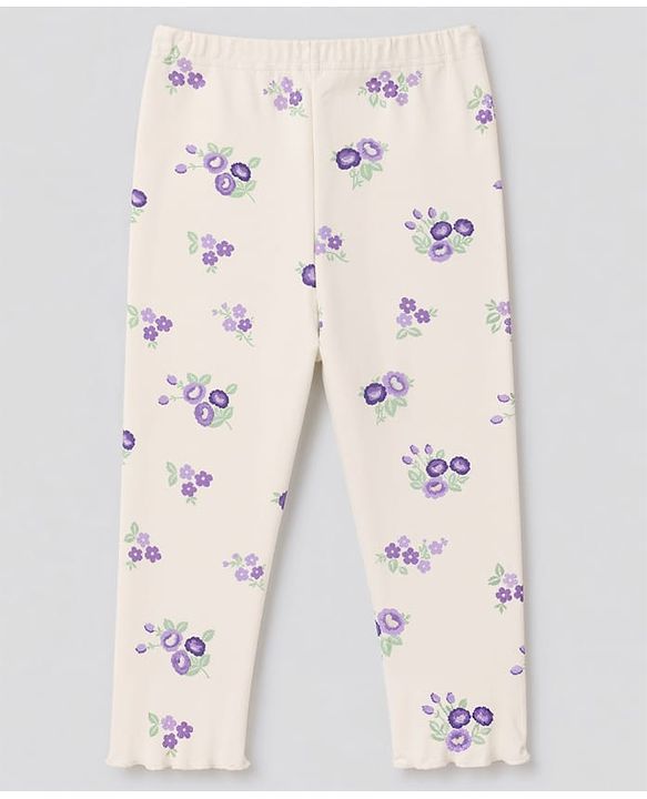 Babyhug Cotton Elastane Lycra Knit Full Length Leggings With Polka Dot & Floral Print Pack of 3 - Beige, Purple & Pink