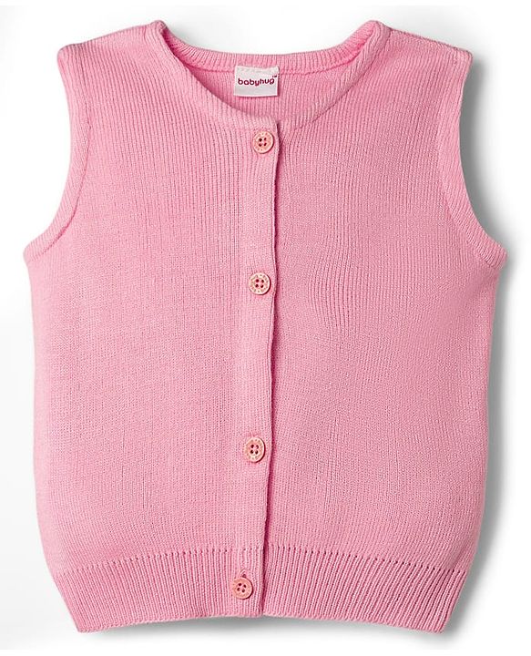 Babyhug Knit Front Open Sweater with Sleeveless in Pink