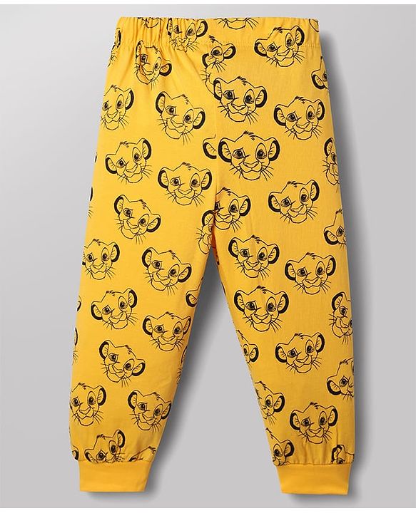 Babyhug Disney 100% Cotton Knit Full Sleeves T-Shirt & Pyjama Night Suit With Lion King Graphic - Yellow