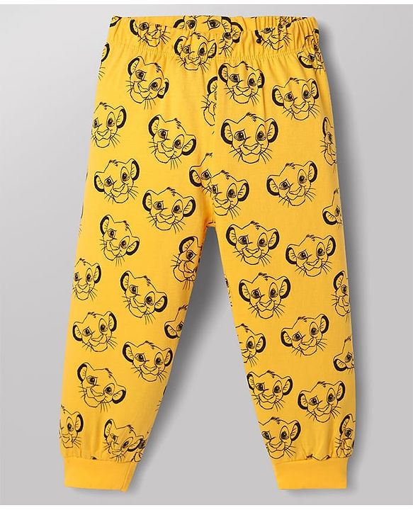 Babyhug Disney 100% Cotton Knit Full Sleeves T-Shirt & Pyjama Night Suit With Lion King Graphic - Yellow