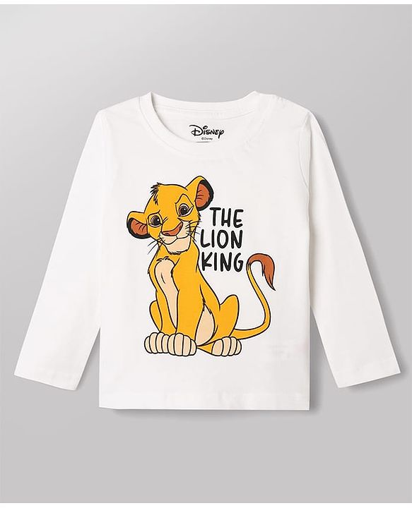 Babyhug Disney 100% Cotton Knit Full Sleeves T-Shirt & Pyjama Night Suit With Lion King Graphic - Yellow