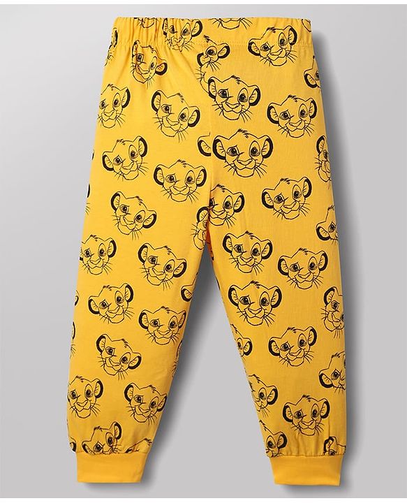 Babyhug Disney 100% Cotton Knit Full Sleeves T-Shirt & Pyjama Night Suit With Lion King Graphic - Yellow