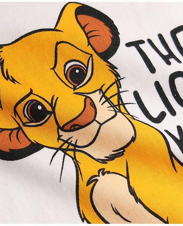 Babyhug Disney 100% Cotton Knit Full Sleeves T-Shirt & Pyjama Night Suit With Lion King Graphic - Yellow