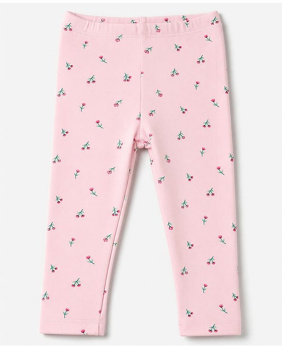 Babyhug Cotton Elastane Lycra Knit Solid Floral Printed Leggings Female Pack of 3 - Pink Red