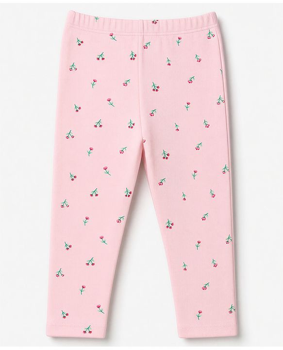 Babyhug Cotton Elastane Lycra Knit Solid Floral Printed Leggings Female Pack of 3 - Pink Red