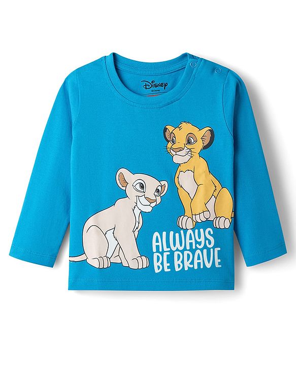 Babyhug Disney Single Jersey Knit Full Sleeves Co-Ords T-Shirt & Pyjama Night Suit with Lion King Print - Aqua Blue