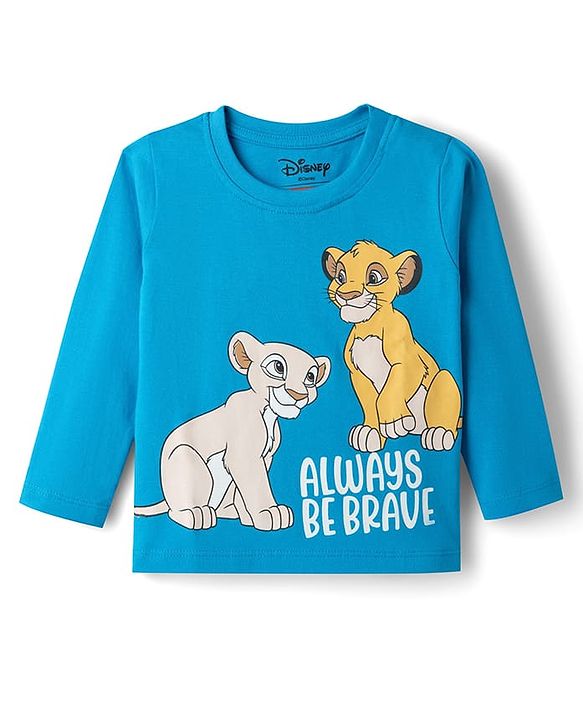 Babyhug Disney Single Jersey Knit Full Sleeves Co-Ords T-Shirt & Pyjama Night Suit with Lion King Print - Aqua Blue