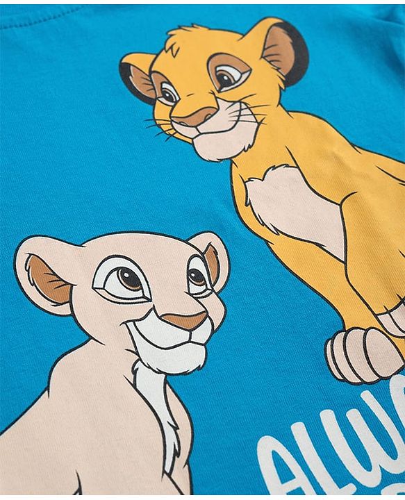 Babyhug Disney Single Jersey Knit Full Sleeves Co-Ords T-Shirt & Pyjama Night Suit with Lion King Print - Aqua Blue