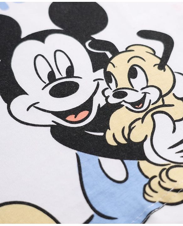 Babyhug Disney 100% Cotton Single Jersey Knit Full Sleeves T-Shirt & Pajama Night Suit with Mickey Mouse Graphic Print - White & Light Blue