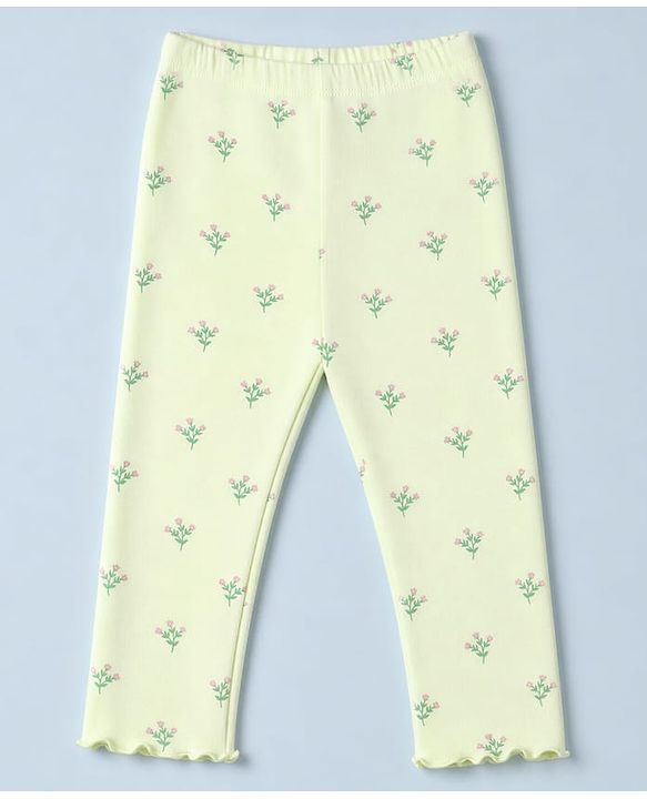 Babyhug Cotton Lycra Knit Full Length Leggings With Floral & Polka Dots Print Pack of 3 - Pink, White & Green