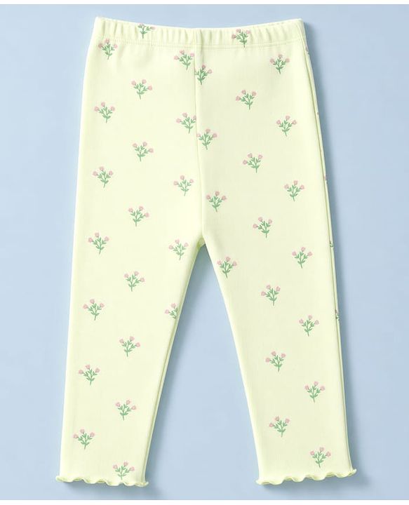 Babyhug Cotton Lycra Knit Full Length Leggings With Floral & Polka Dots Print Pack of 3 - Pink, White & Green
