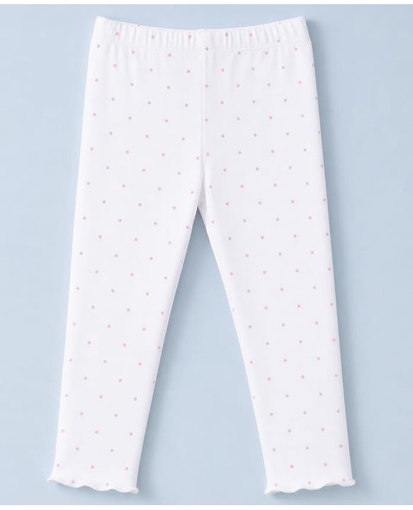 Babyhug Cotton Lycra Knit Full Length Leggings With Floral & Polka Dots Print Pack of 3 - Pink, White & Green