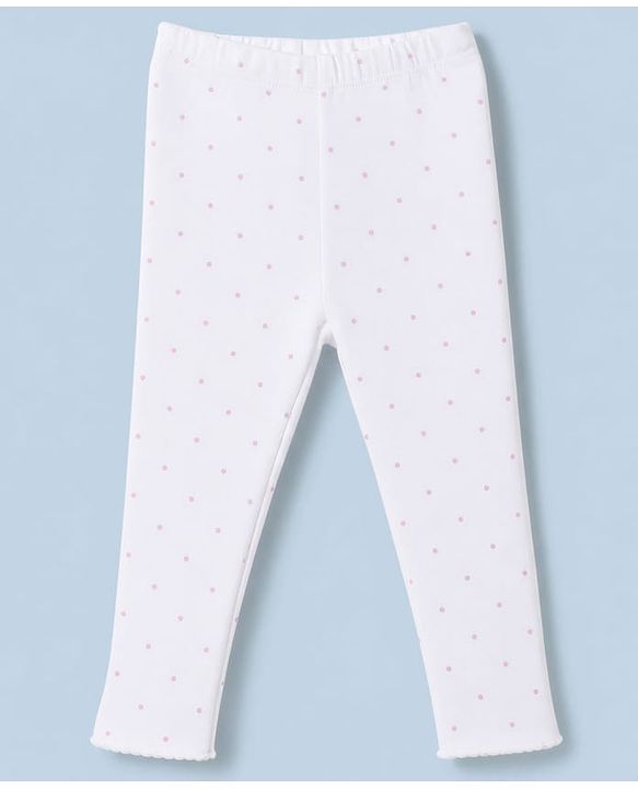 Babyhug Cotton Lycra Knit Full Length Leggings With Floral & Polka Dots Print Pack of 3 - Pink, White & Green