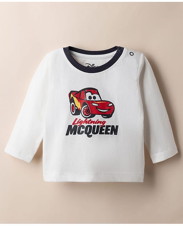 Babyhug Disney 100% Cotton Single Jersey Knit Full Sleeves Co-ord T-Shirt & Pajama Night Suit with Cars Graphic Print Pack of 2 - Light Blue & White