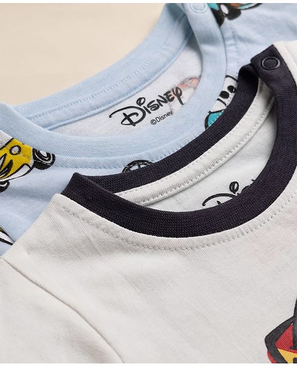 Babyhug Disney 100% Cotton Single Jersey Knit Full Sleeves Co-ord T-Shirt & Pajama Night Suit with Cars Graphic Print Pack of 2 - Light Blue & White