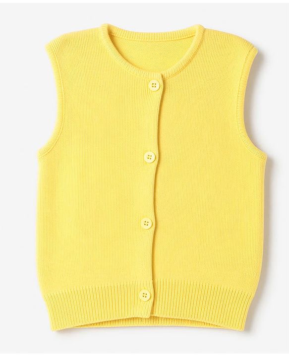 Babyhug Knit Sleeveless Front Open Sweater - Yellow