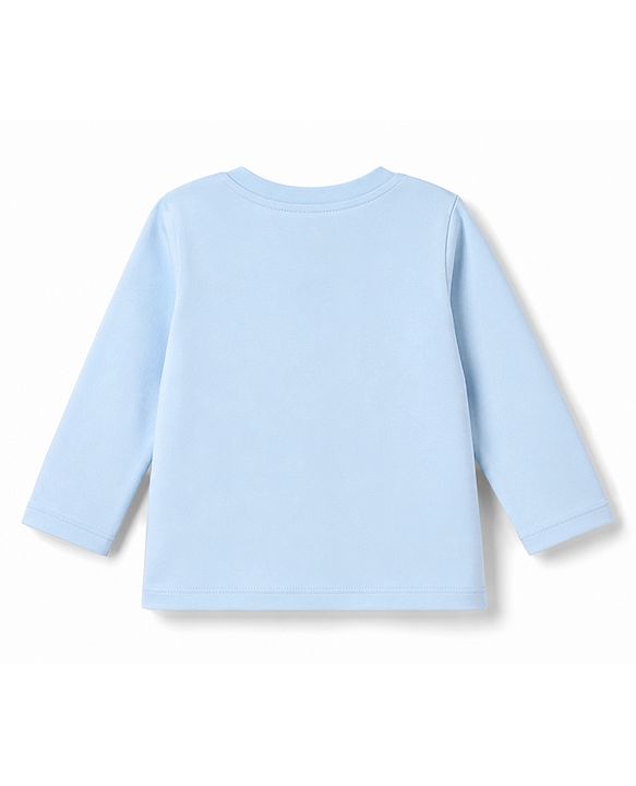 Babyhug Disney Single Jersey Knit Full Sleeves T-Shirt & Checks Pyjama Night Suit with Mickey Mouse Graphics - Light Blue
