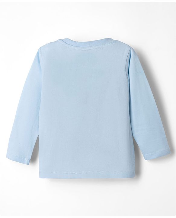 Babyhug Disney Single Jersey Knit Full Sleeves T-Shirt & Checks Pyjama Night Suit with Mickey Mouse Graphics - Light Blue