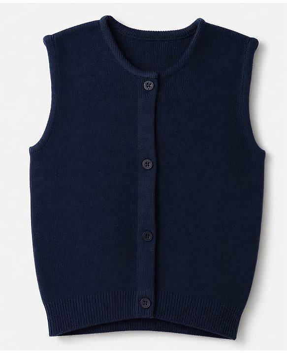 Babyhug Knit Sleeveless Front Open Sweater - Navy Blue