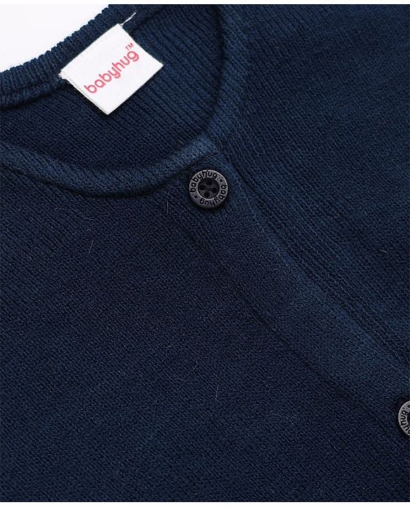 Babyhug Knit Sleeveless Front Open Sweater - Navy Blue