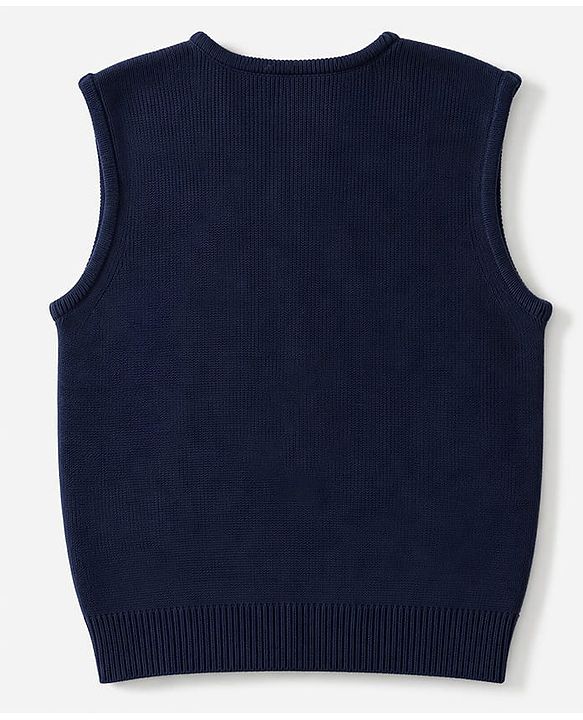 Babyhug Knit Sleeveless Front Open Sweater - Navy Blue