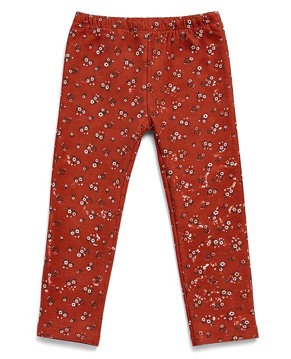 Babyhug Cotton Elastane Knit Full Length Lycra Leggings With Floral Print Pack of 3 - Red Pink Cream