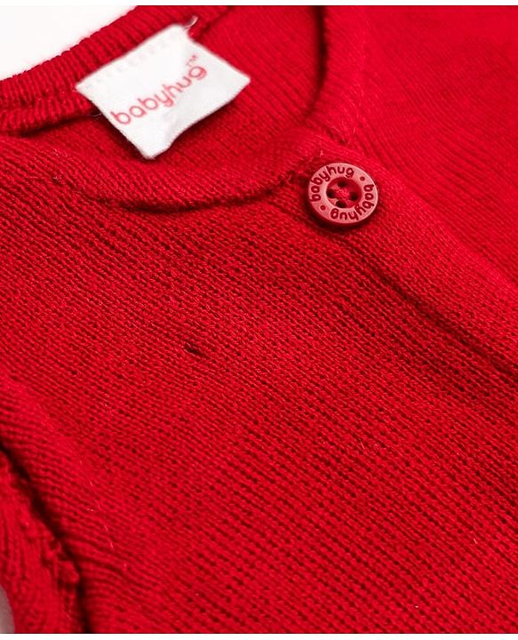 Babyhug Knit Sleeveless Solid Front Open Sweater - Red