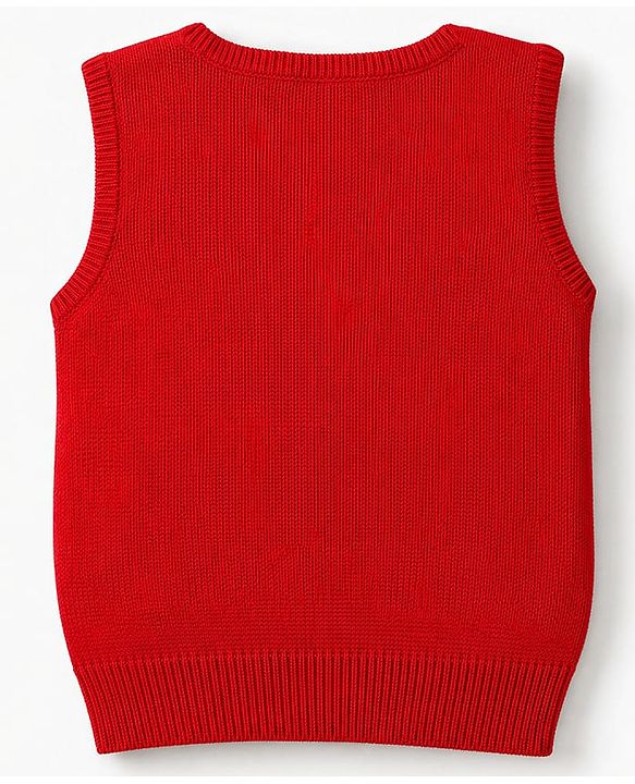Babyhug Knit Sleeveless Solid Front Open Sweater - Red