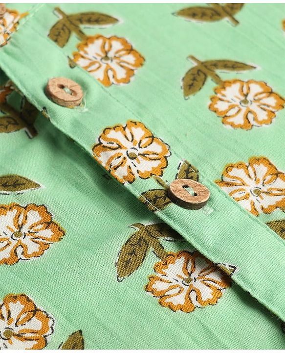 Pine Kids Cotton Woven Full Sleeves Kurta With Floral Print - Light Green
