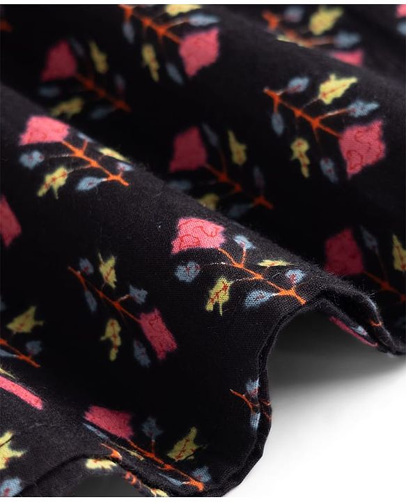 Pine Kids 100% Cotton Woven Full Sleeves Floral Printed Kurta - Black