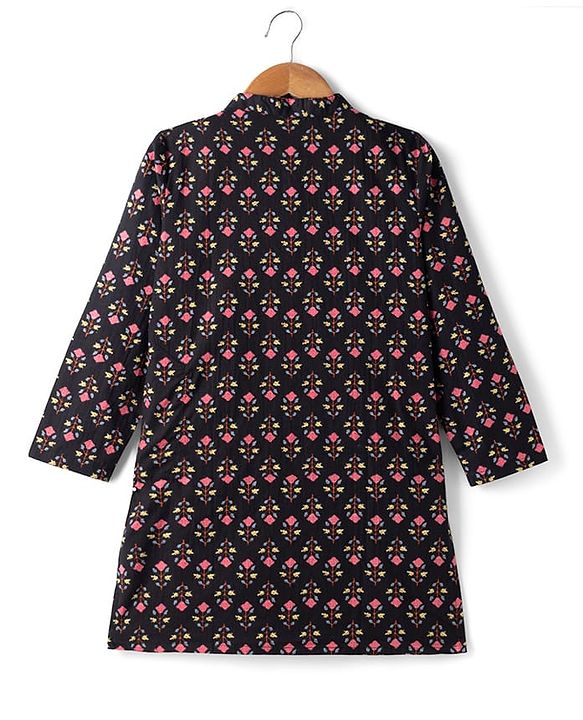 Pine Kids 100% Cotton Woven Full Sleeves Floral Printed Kurta - Black