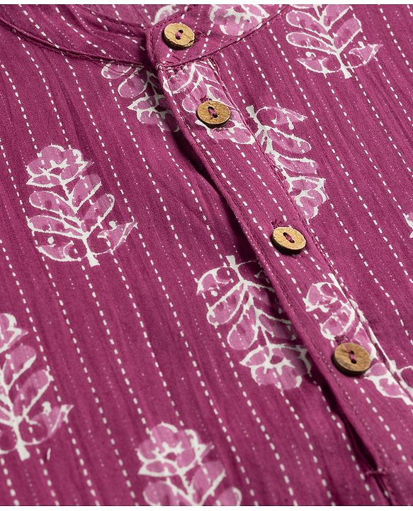 Pine Kids Cotton Woven Full Sleeves Kurta With Floral Print -Purple