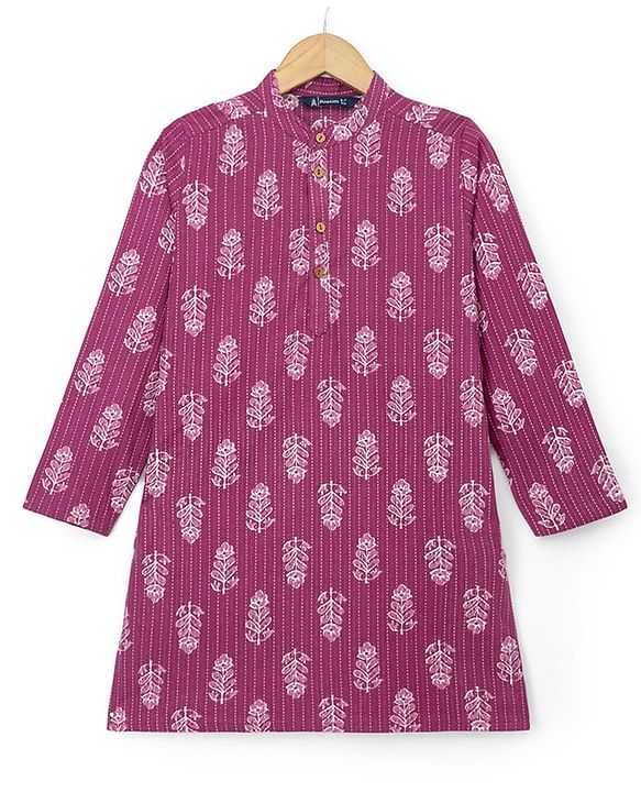 Pine Kids Cotton Woven Full Sleeves Kurta With Floral Print -Purple