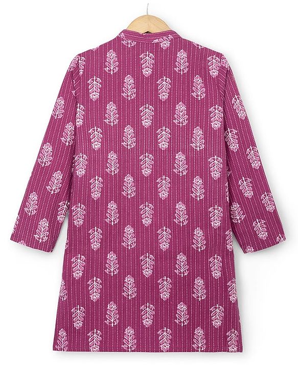 Pine Kids Cotton Woven Full Sleeves Kurta With Floral Print -Purple