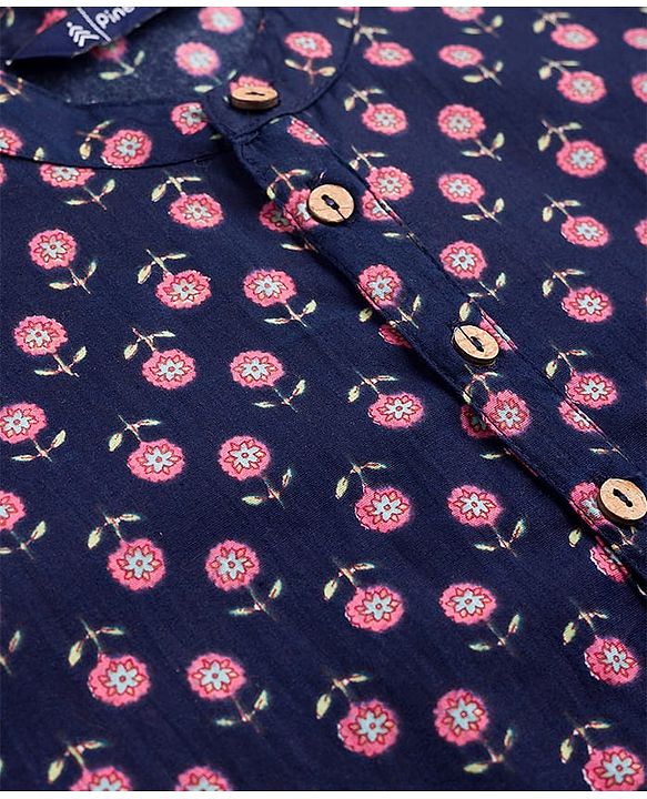 Pine Kids Cotton Woven Full Sleeves Floral Printed Kurta - Navy