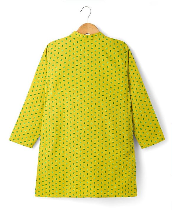 Pine Kids 100% Cotton Woven Full Sleeves Printed Kurta - Lime Green