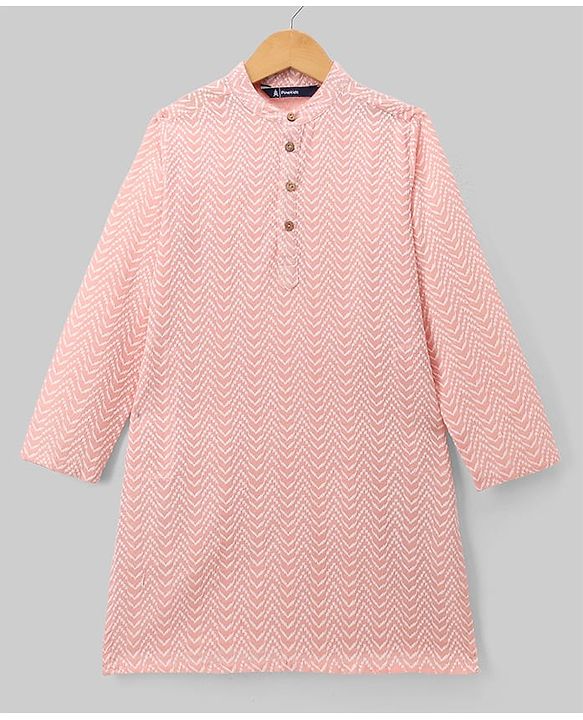 Pine Kids Cotton Woven Full Sleeves Zig Zag Printed Kurta Pyjama Set - Light Pink