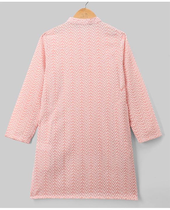 Pine Kids Cotton Woven Full Sleeves Zig Zag Printed Kurta Pyjama Set - Light Pink