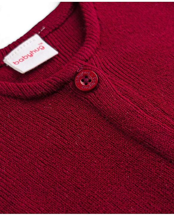 Babyhug Knit Sleeveless Front Open Sweater in Maroon