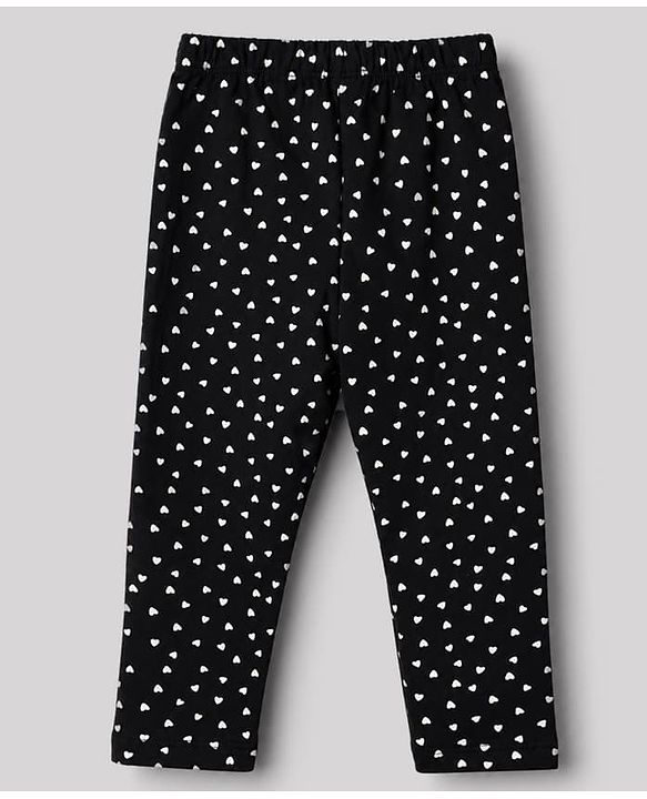 Babyhug Cotton Lycra Elastane Knit Slim Fit Full Length Leggings with Hearts, Floral & Polka Dots Print Pack of 3 - White, Black & Light Green