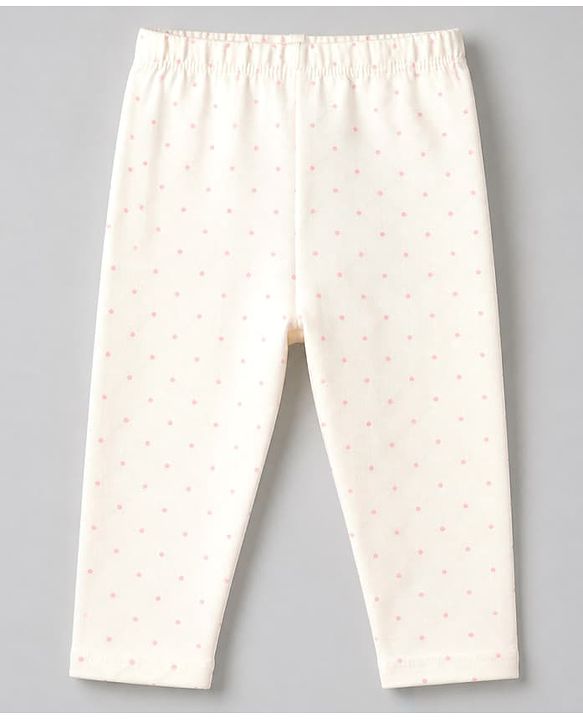 Babyhug Cotton Lycra Elastane Knit Slim Fit Full Length Leggings with Hearts, Floral & Polka Dots Print Pack of 3 - White, Black & Light Green