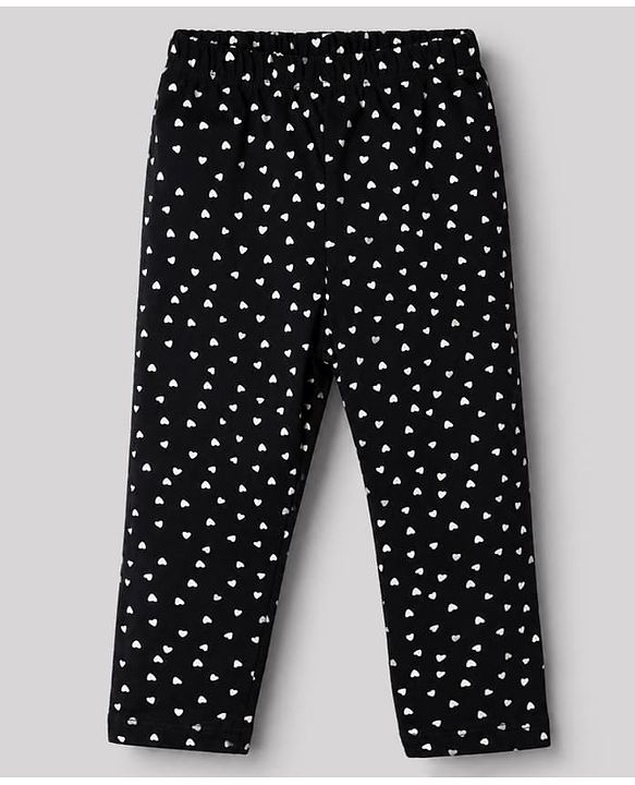 Babyhug Cotton Lycra Elastane Knit Slim Fit Full Length Leggings with Hearts, Floral & Polka Dots Print Pack of 3 - White, Black & Light Green