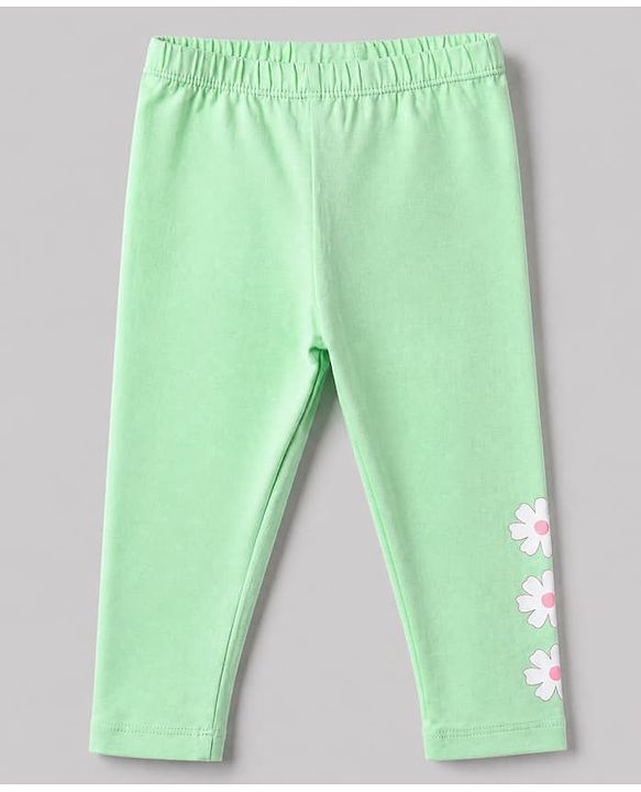 Babyhug Cotton Lycra Elastane Knit Slim Fit Full Length Leggings with Hearts, Floral & Polka Dots Print Pack of 3 - White, Black & Light Green