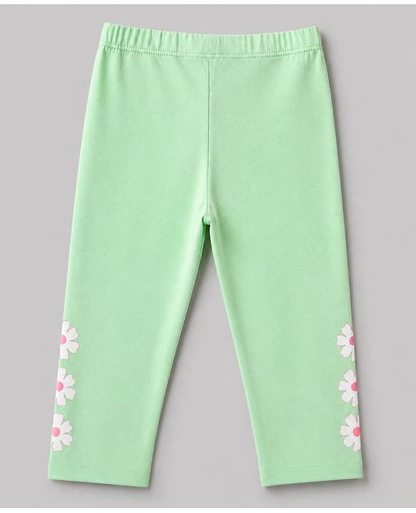 Babyhug Cotton Lycra Elastane Knit Slim Fit Full Length Leggings with Hearts, Floral & Polka Dots Print Pack of 3 - White, Black & Light Green