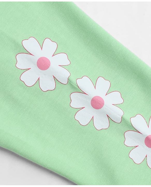 Babyhug Cotton Lycra Elastane Knit Slim Fit Full Length Leggings with Hearts, Floral & Polka Dots Print Pack of 3 - White, Black & Light Green
