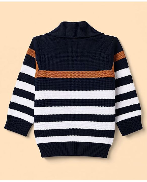 Babyhug Knit Full Sleeves Striped Sweater Set - Navy Blue