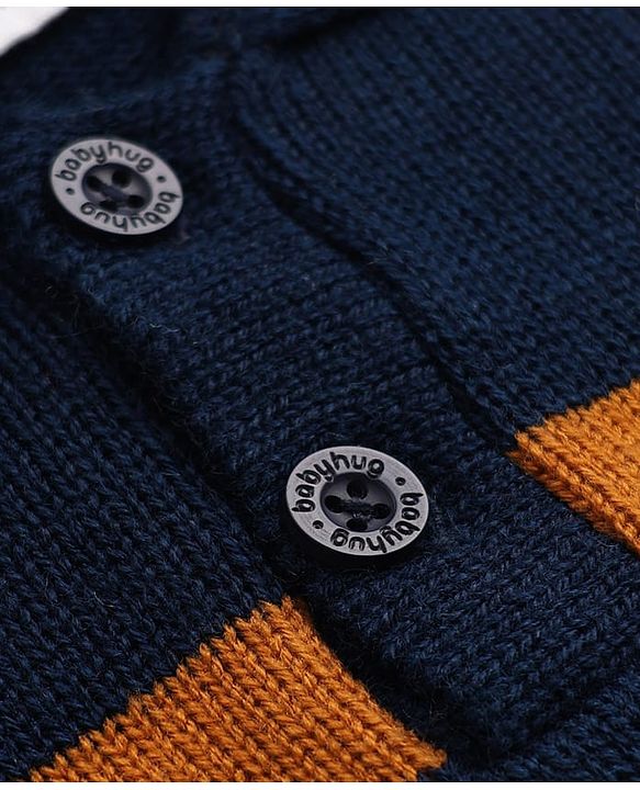 Babyhug Knit Full Sleeves Striped Sweater Set - Navy Blue