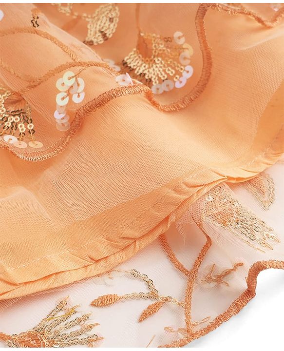 Babyhug Net Woven Sleeveless Chanderi Lehenga Choli and Dupatta Set With  Floral Embroidery & Sequin Detailing - Peach