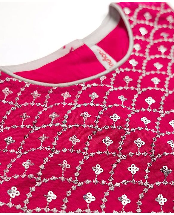 Babyhug Net Woven Sleeveless Chanderi Embroidered Lehenga Choli & Dupatta Set - Fuchsia