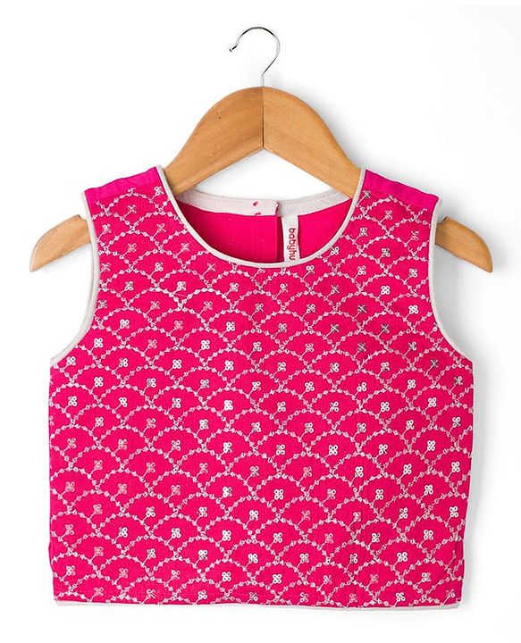 Babyhug Net Woven Sleeveless Chanderi Embroidered Lehenga Choli & Dupatta Set - Fuchsia